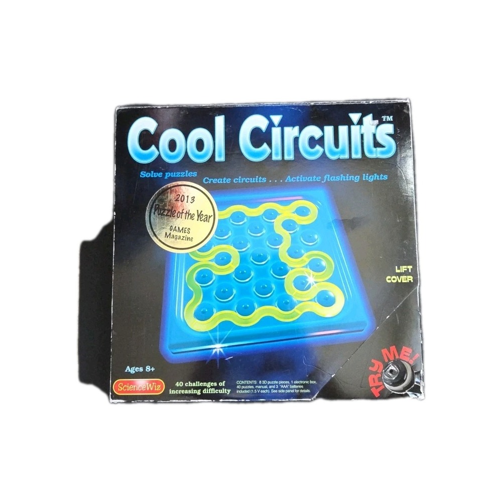 Science Wiz Cool Circuits LED Puzzle Box Game Complete 40 Challenges Challenging